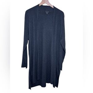 EILEEN FISHER Organic Cotton Tencel Ribbed Open Front Cardigan 1X Charcoal Gray